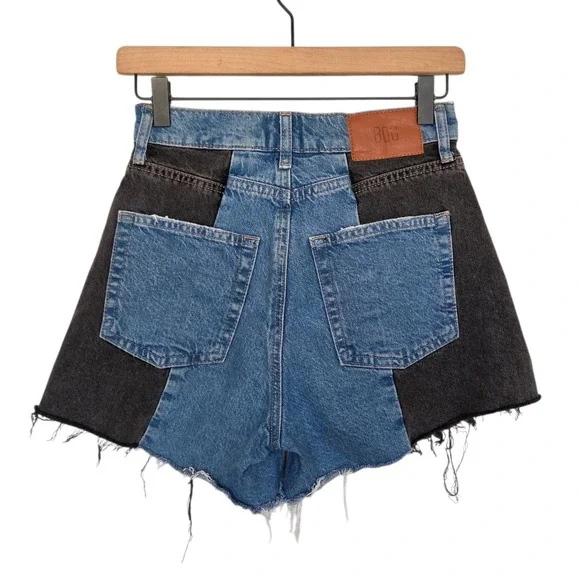 BDG Urban Outfitters Distressed Colorblock Denim Shorts Size 26  Organic Cotton - Picture 2 of 12